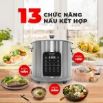 Nồi đa năng Sharp KN-MC90V-ST (Kèm 3 Phụ kiện Nồi Sứ, Khay Hấp Inox, Giá đỡ Inox) Nắp Nồi Kính Cường Lực